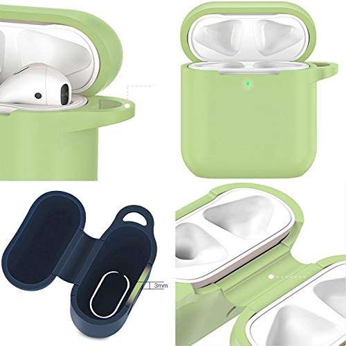 Airpods Case, Music tracker Protective Thicken Airpods Cover Soft Silicone Chargeable Headphone Case with Anti-Lost Carabiner for Apple Airpods 1&2 Charging Case (Matcha Green) 3
