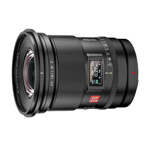 Viltrox AF 16mm F1.8 for Nikon Z, Wide Angle, Autofocus, Digital Full Frame DF Camera Lens, With LCD Screen Customizable Button AF/MF Switch For Nikon Z Mount Cameras Zfc Z50 Z5 Z6 Z7 Z8 Z9 Z7 Mark II