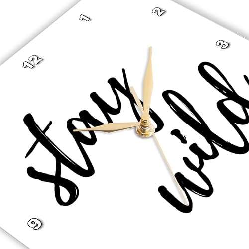 3dRose Wall Clock Silent - 15 inch - Stay Wild. Cursive Black Lettering on White Background. - Stamp City - Typography 3
