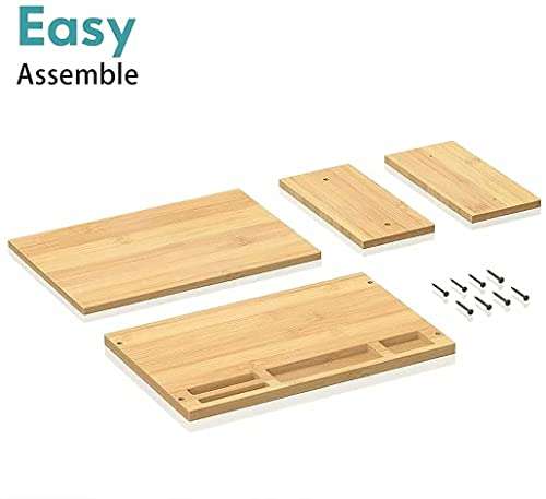 WELL WENG Monitor Stand Riser, 15.7 Inch Premium Bamboo Desk Shelf Organizer with Sliding Door (Natural) 6