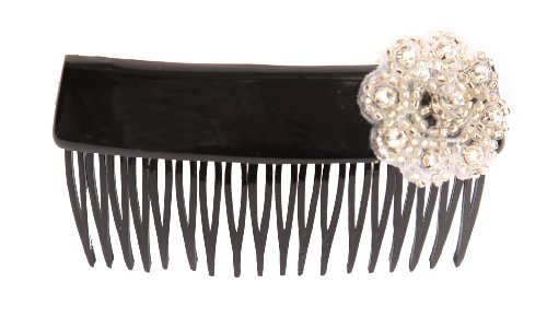 Caravan Hand Decorated Black Over Lapping Comb with Crystal Stones and Bugle Beads Flower Design, 65 Ounce