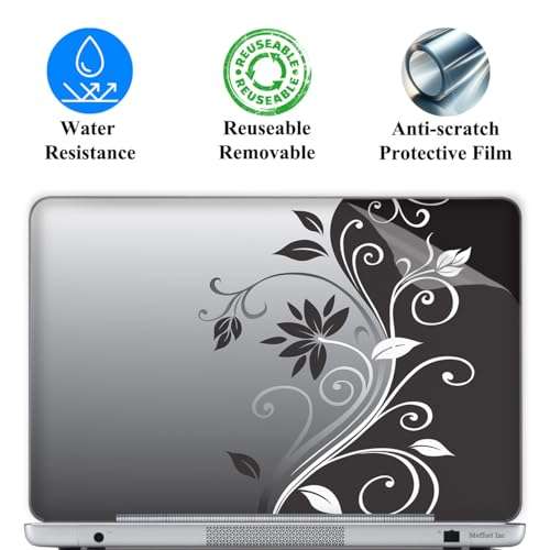 15 15.6 Inch Laptop Skin Sticker Cover Premium Sticker Cover Art Decal Decorative (Included 2 Wrist Pad Skins) - Gray Black Swirls 2