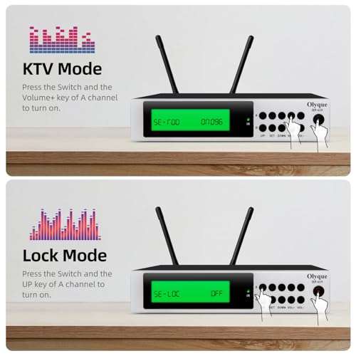 olyque Wireless Microphones, All Metal Dynamic Professional UHF Dual Handheld Cordless Microphone, Auto Scan, 300ft for Parties, Events and Church(HP-619) 6