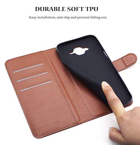 Samsung Galaxy J7 Case Wallet Brown, Samsung J7 Neo/Core/J700/Nxt Leather Case, D DESSVON Slim Leather Flip Case with Card Slots, Magnetic Closure Phone Protective Case for Samsung Galaxy J7 2015 5
