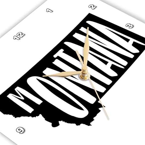3dRose Wall Clock Silent - 13 inch - Montana Written Inside The State. White Background. - Stamp City - Typography 3