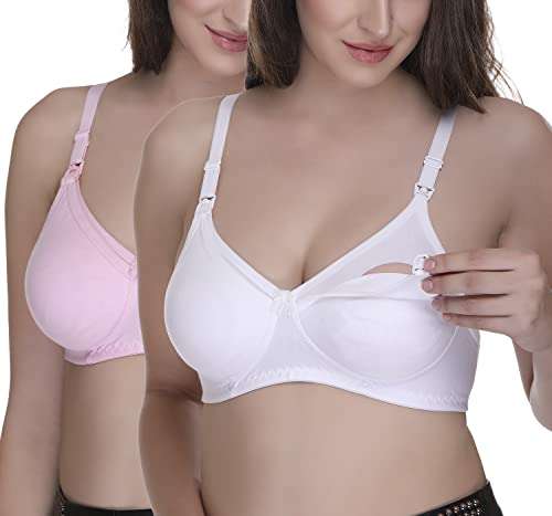 SONA Women's Cotton Feeding Bra Full Cup Non Padded Breastfeeding Bra - Nursing Bra - Maternity Bra - Seamless Bra (Combo_Pack of 2_44D)