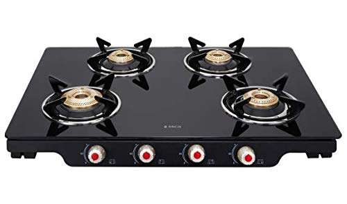 Elica Glass 4 Brass Burner Auto Ignition Gas Stove (Black, Patio Ict 469 Blk AI S) 1