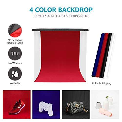 Neewer 20x20 inches Table Top Photography Studio Lighting Light Tent Kit with Foldable Shooting Box, Led Light, Mini Tripod, Phone Holder, 4 Color Backdrops for Product Shooting Advertising 6