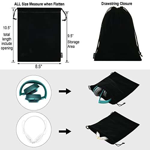 Cosmos 5 Pcs Portable Headphone Carrying Bag Travel Headset Storage Pouch Soft Drawstring Headphone Case Bag for Over-Ear Headphones Gaming Headset Neckband Earphones (Black Color) 6