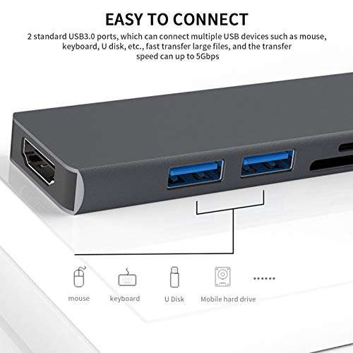 5 in 1 USB-C Splitter, Fast Power Delivery Charging 4K HD Video Type‑C Adapter for Laptops 5