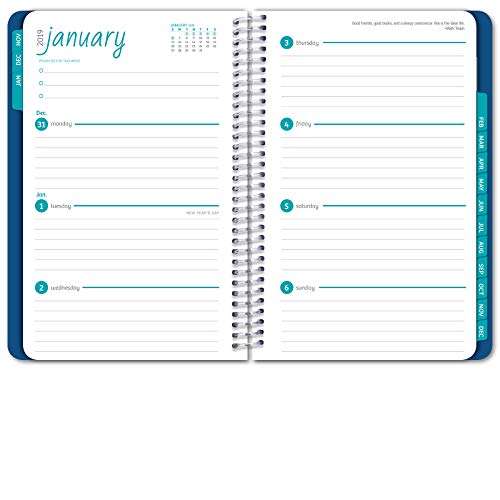 HARDCOVER Calendar Year 2019 Planner: (November 2018 Through December 2019) 5.5"x8" Daily Weekly Monthly Planner Yearly Agenda. Bonus Bookmark, Pocket Folder and Sticky Note Set (Blue Elephants) 6