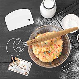 Jubilant Danish Dough Whisk, 13.2IN Double-Loop Dutch Bread Dough Stainless Steel, Wooden Handle Mixer for Cooking Bread Cake Dessert Pizza Pastry Atta Kneader Hand Whisk 5