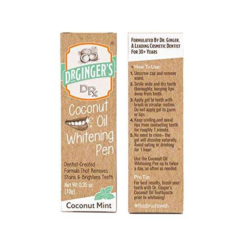 Dr. Ginger's Coconut Oil Tooth Whitening Pen – Rapid Brightening for Sensitive Teeth and Gums - Mint Flavor, 0.35oz - Blended with Teeth Whitening Essence and Xylitol for Brighter Smile 2
