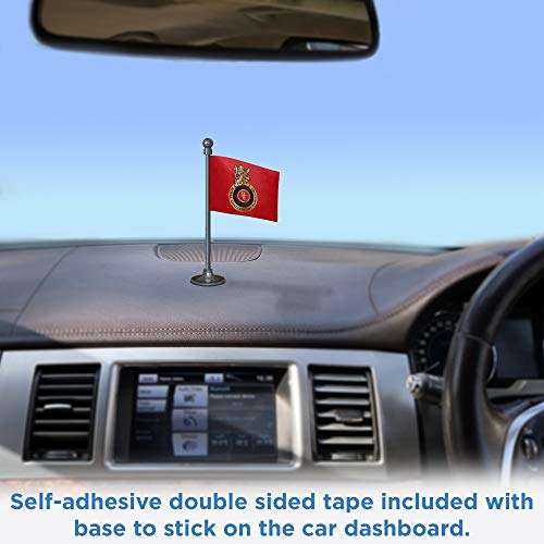 The Flag Corporation RCB Royal Challengers Bangalore Car Dashboard Flag 2in x 3in With A Stainless Steel Gunmetal Black Base 2