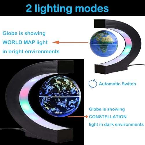FUGEST Magnetic Floating Globe 2 in 1 Blue 4in Constellations Globe World Map C Shape Base LED Light Lamp Rotating 2