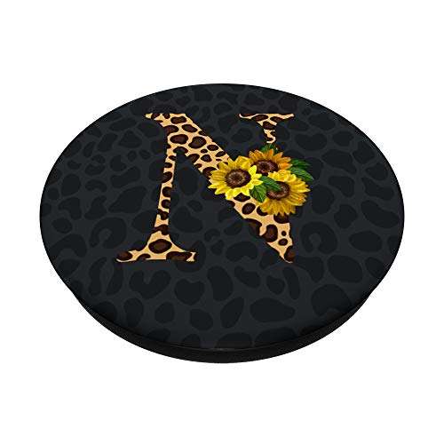 Leopard Cheetah Animal Print Sunflower Letter N Monogram PopSockets PopGrip: Swappable Grip for Phones & Tablets 2