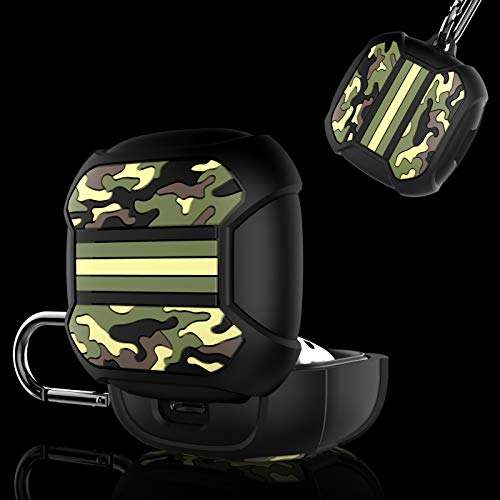 TAGCMC Camo Armor Designed for Galaxy Buds Pro 2 Case(2021),Galaxy Buds Pro Case/Galaxy Buds Live Case Cover - Night Luminous Shockproof Silicone Case,with Detachable Carabiner ，Black/Green Camouflage 6