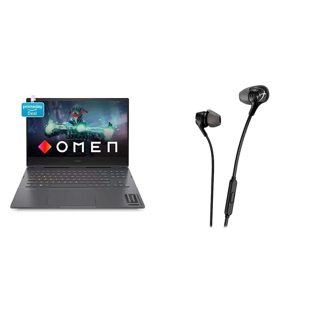 HP Omen 16,AMD Ryzen 7 6800H,16.1 inch(40.9cm) QHD Gaming Laptop & HyperX Cloud Earbuds II BLK Gaming Earbuds with Mic 1