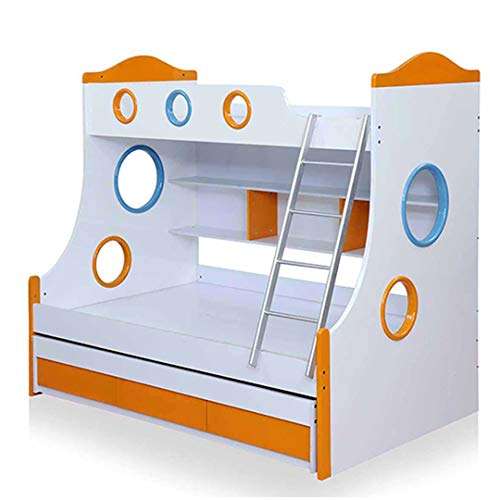 Royaloak Remo Double Size Engineered Wood Bunk Bed with Pull Out Storage (MDF - White and Orange) 4