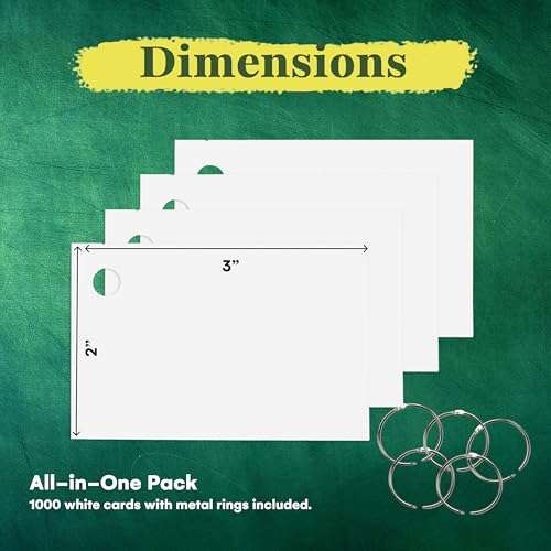 Star Right Assorted Colored Blank Flash Cards - 1000 Pre-Punched 2 x 3 Inch Index Notecards with Metal Rings - Blank Study Cards for School, Office and Organization Projects 3