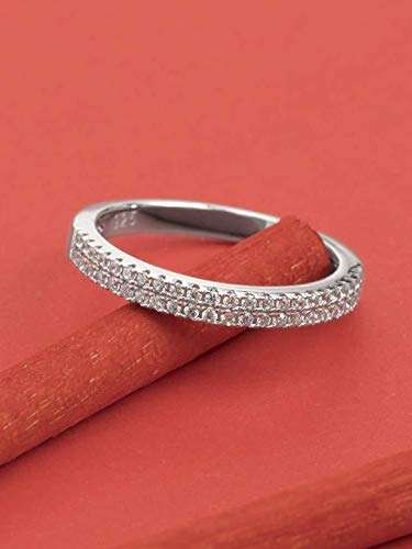 Peora Valentine Sterling Silver Rhodium 2mm 2-Row Micro Pave Cubic Zirconia Half Eternity Band Ring (PR244-7) 3
