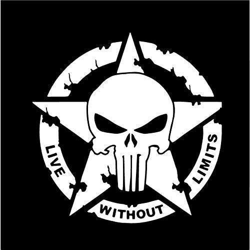 ISEE 360® Skull Punisher Military Star Live Without Limits Logo Vinyl Bike Decal Sticker (Pack of 2) (White) 1
