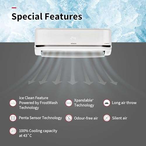 Hitachi 2 Ton Class 5 Star, 4-Way Swing, ice Clean, Xpandable+, Inverter Split AC (100% Copper, Dust Filter, 5500STXL RAS.V522PCBISH1, White) 5