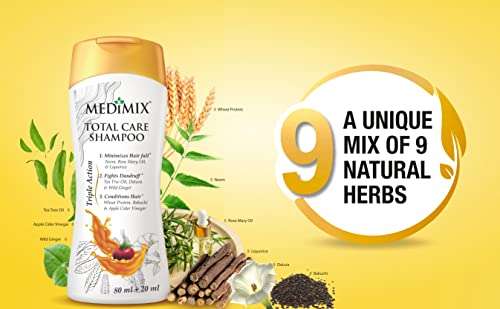 MEDIMIX Total Care Shampoo | Pack of 2 | 200ml Each | Triple Action | Minimizes Hair Fall* | Fights Dandruff* | Conditions Hair^ | 4