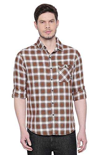 Mufti Men's Checkered Slim fit Casual Shirt (MFS-10577-K-WHITE-BROWN- White-Brown XXL) 1