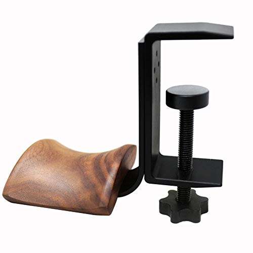 KiaoTime Clamp Type Headphone Holder Stand Hanger Bracket Wood Headphone Headset Hanger Holder Clamp Rack Hook Under Desk Table Headphone Hanger Holder, Universal Fit (Dark Brown & Black) 1