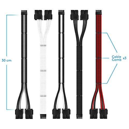 EZDIY-FAB RTX 3000 Series 12 Pin to Dual 8 Pin PCIe Sleeved Extension Cable 300 MM- Connector for NVIDIA Ampere GEFORCE RTX 3060ti 3070 3080 FE Funder Edition- Black Grey 6