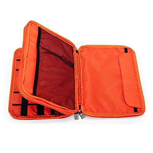 BUBM Travel Cable Organizer, Universal Electronic Accessories Bag Gear Storage for Cord, USB Flash Drive, Earphone and More, Perfect Size for iPad (Large, Grey and Orange) 4