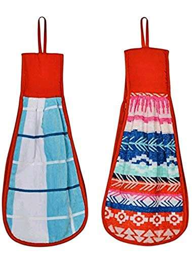 N G Products Double Sided Printed Soft Cotton Hanging Hand Towel Napkin for Wash and Kitchen Basin (Multicolor) - Pack of 2 Pc 1