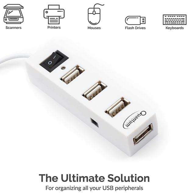 Quantum QHM7307 Mini Spill-Resistant USB Wired Slim Keyboard with Chocolate Keys & QHM6660 4 Port Hi-Speed USB Hub with Power Switch (Multicolor) 3