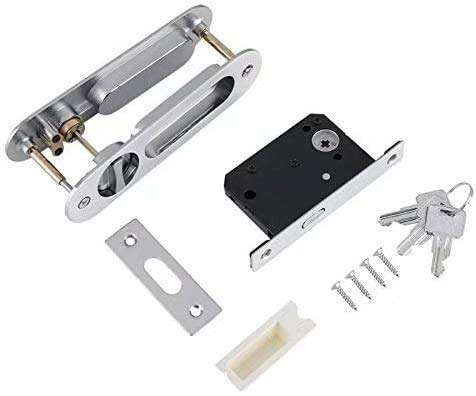 YUEXING 1 Set Sliding Wood Door Lock Handle Anti-Theft with Keys for Double Doors Latch Lock for Barn Wood Furniture Hardware Door (Color : Gold) 6