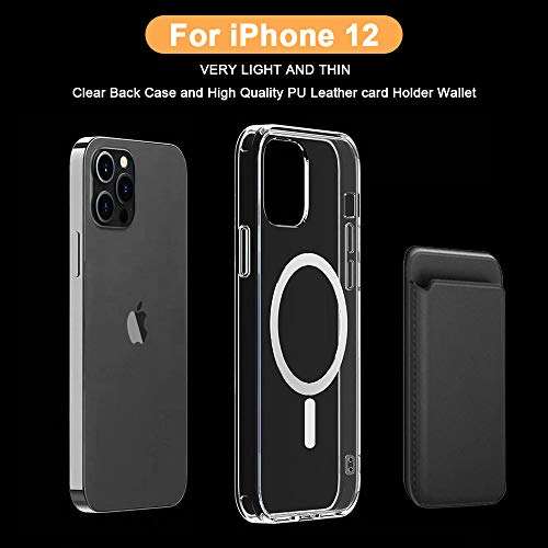 Case Compatible with iPhone 12/12 Pro/12 Pro Max Magnetic, Mag-Safe Leather Wallet Card Holder (Clear+Black, iPhone 12/12 Pro) 2