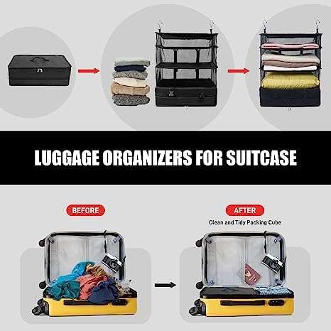 Dhadh Portable Hanging Travel Shelves, Suitcase Organizer, Packing Cubes for Travel, Carry-On Closet Insert, Super Large Capacity Travel Bags (2) 4