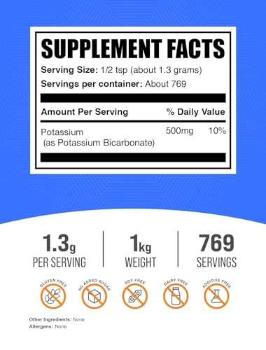 BulkSupplements.com Potassium Bicarbonate Powder - Potassium Bicarbonate Food Grade, Mineral Supplement - Gluten Free, 1.3g per Serving, 1kg (2.2 lbs) (Pack of 1) 2