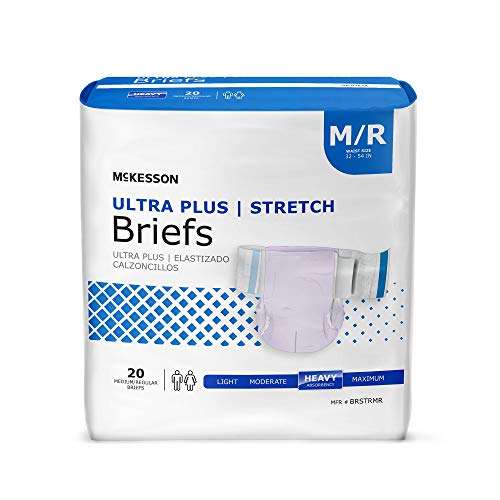 McKesson Ultra Plus Stretch Briefs, [80 Count], M/R, 32-54 in. Incontinence Adult Diapers, Heavy Absorbency, Unisex, Disposable, Elastic Leg Gathers and Contoured Fit for Men and Women 1