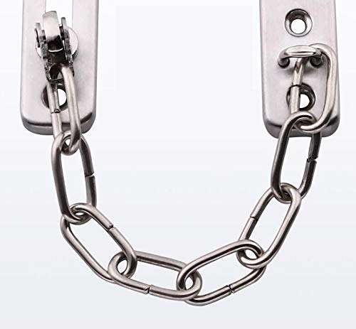 1Pack Silver Stainless Steel Security Door Chain with Spring and Screws Heavy Duty Anti-Theft Press Lock Swing Bar Door Lock Durable Door Guard for Home Hotel 6