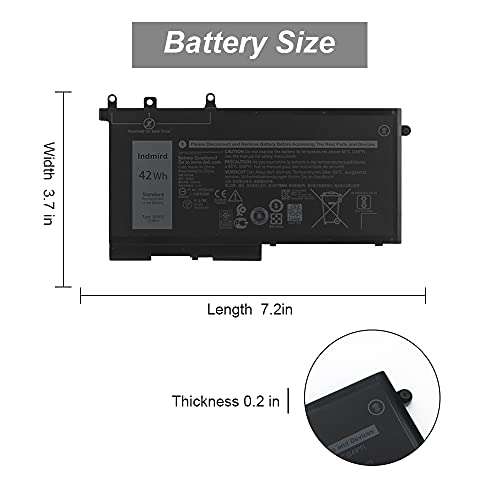 INDMIRD 42Wh 3DDDG DELL Laptop Battery Replacement for Dell Precision 3520 3530 Latitude E5280 E5480 E5580 5280 5288 5290 5480 5488 5490 5491 5495 5580 5590 3VC9Y 45N3J 80JT9 049XH 451-BBZP 11.4V 5