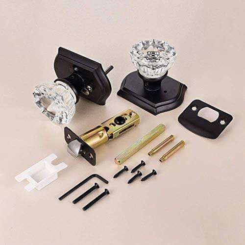 CLCTK Glass Door Knobs Interior with Lock, Vintage Privacy Crystal Door Knobs for Bedroom Bathroom, Matte Black 2