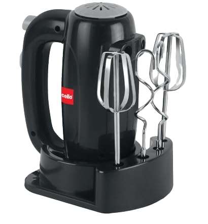 CELLO Besto Hand Beater Mixer 300 Watts Black | 5 Variable Speed Controls, Power Full Motor, One Touch & Unbreakable Stand, SS Beaters & Dough Hooks For Mixing Beating Kneading 5