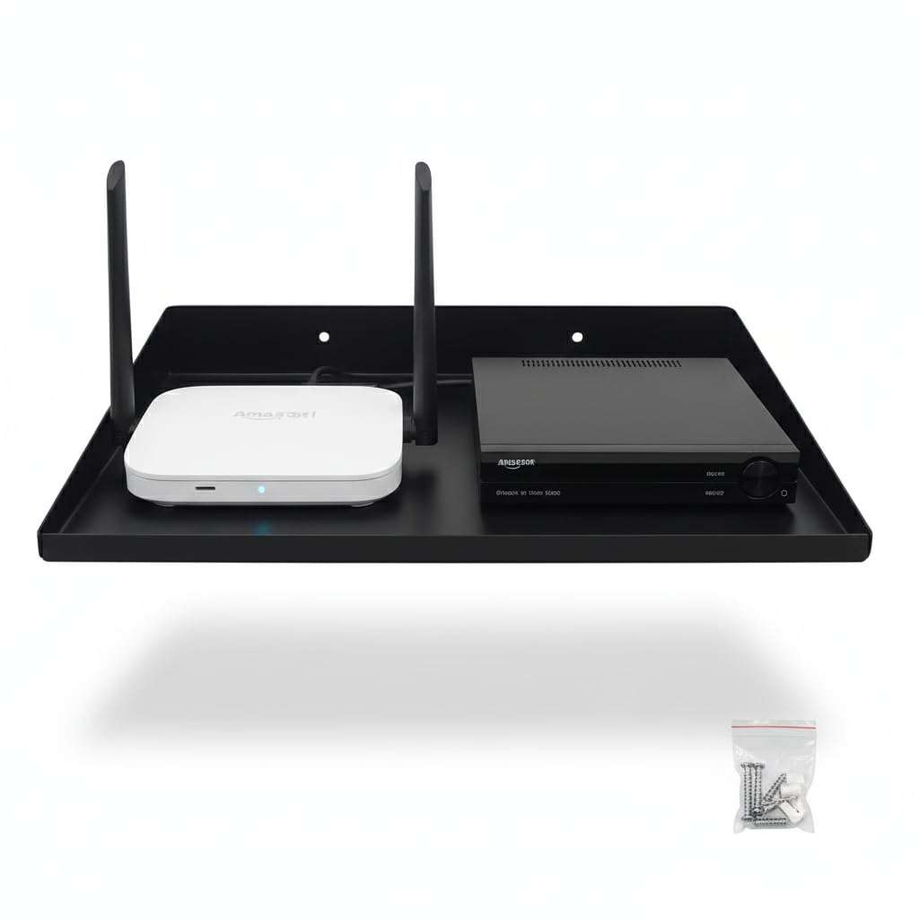 SHUCHI ESSENTIALS Heavy-Duty Wall-Mount Metal Shelf 12x10 – Floating Shelf for Projector, Router, TV Setup Box | Matte Black Organizer for Kitchen, Bathroom & Home Decor 1