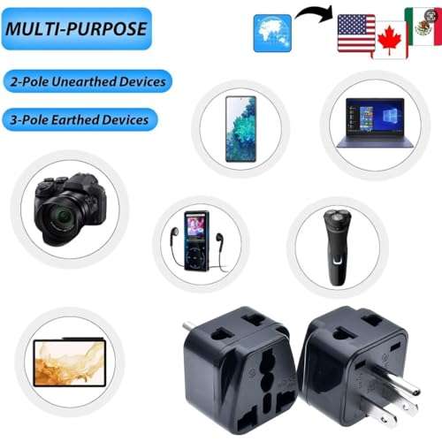 Travel Plug Adapter (Type B),Vsanstar 2 in one Universal Travel Adapter Socket for USA,Japan,Canada,Philippines - 3 Pack [Grounded & Universal] 5