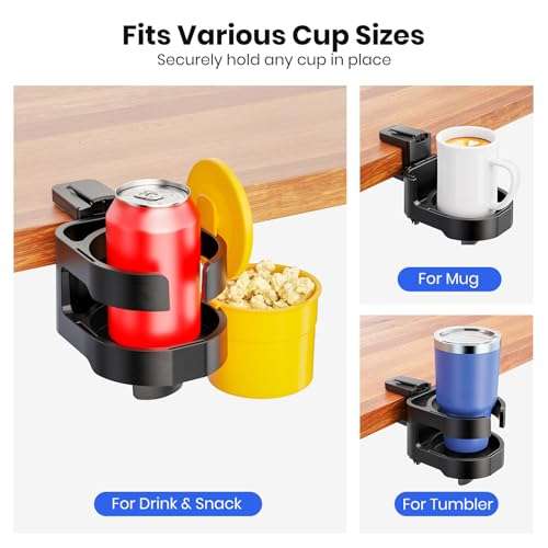 7-in-1 Desk Cup Holder - EURPMASK Organizer with Headphone, Controller Holder, Snack Bucket, and Phone Holder, Clamp-On Desk Accessory with Sturdy Large Storage, Easy to Install, Black 2