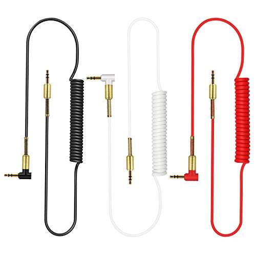 OUOU 3.5mm Audio AUX Cable [3-Pack/5ft] 90°Angled 3.5mm Aux Cable Male to Male Stereo Audio Spring Cables Compatible with Car, Beats Headphone, Studio, Recorder, Smartphone,Home Stereos,Speaker 1