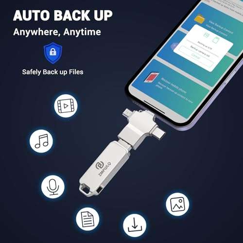 Photo Stick 128GB-Auto-Secure-Backup-USB-Flash-Drive-Saver-Memory-Stick-Photo-Finder for Phone/iPhone/iPad/Android/PC-4-in-1-Thumb-Drive-External-Storage for All Devices,Backup Photos,Videos,Contacts 4
