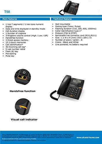 Alcatel New T-58 Black Corded Landline Phone with Caller id and Speaker with Attractive Design 5
