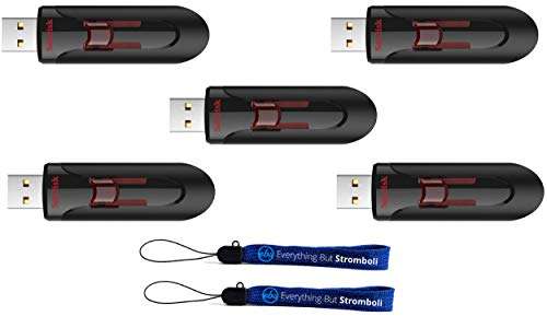 SanDisk 32GB Glide 3.0 (5 Pack) High Performance USB Flash Drive (SDCZ600-032G-B35) Bundle with (2) Everything But Stromboli Lanyards 1